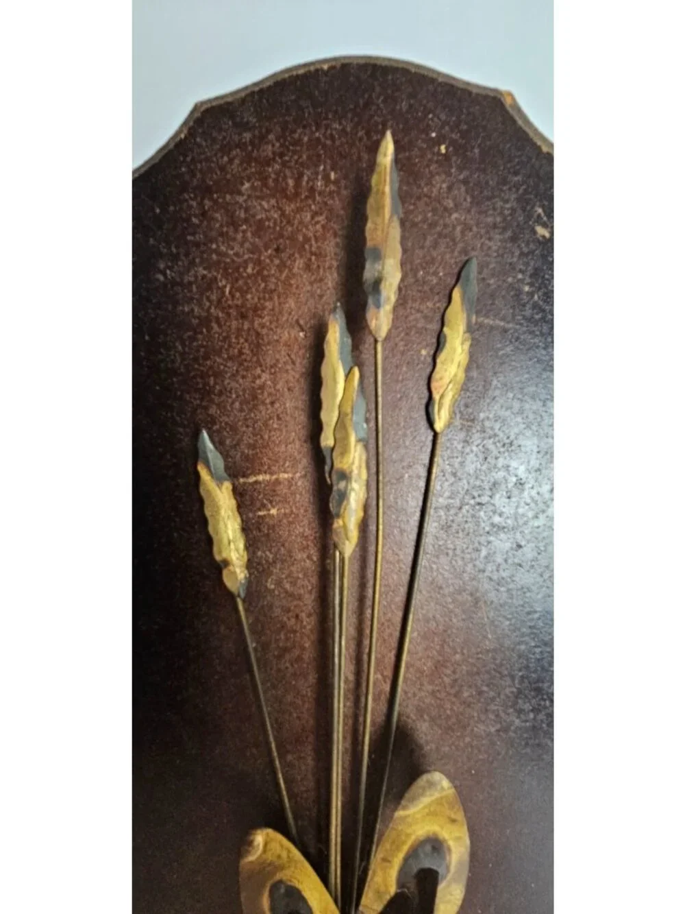 Vintage MCM Wall Plaque Brutalist Brass Sea Oats Botanical Metal Art 17.75